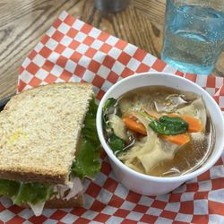 Lunch 1/2 Sandwich & Soup daily special: tuna salad sandwich & Won Ton Soup.