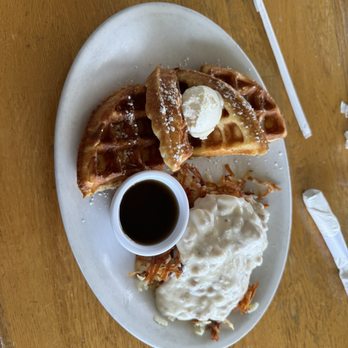 Fort Jesse Cafe - Waffle Breakfast & hashbrown w/ Sausage Gravy - Breakfast & Brunch Near Me - Normal, Illinois Fort Jesse Cafe - Waffle Breakfast & hashbrown w/ Sausage Gravy - Breakfast & Brunch Near Me - Normal, Illinois