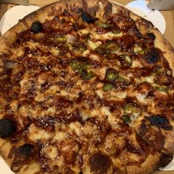 Stellar BBQ Chicken Pizza (Jalapeños Added To Half Of Pie)!