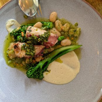 Fattoria E Mare - Grilled Octopus with fava beans, garlic like hummus sauce - Italian Near Me - Half Moon Bay, California Fattoria E Mare - Grilled Octopus with fava beans, garlic like hummus sauce - Italian Near Me - Half Moon Bay, California