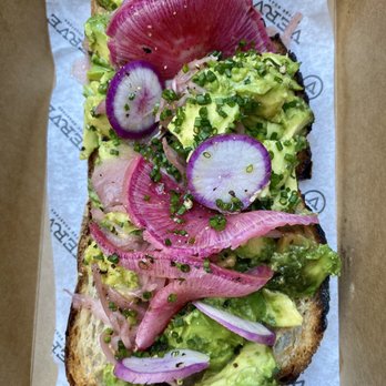 Verve Coffee Roasters - Avocado toast with chives, watermelon radish, pickled shallot, and no butter (vegan modification). - Coffee & Tea Near Me - San Francisco, California