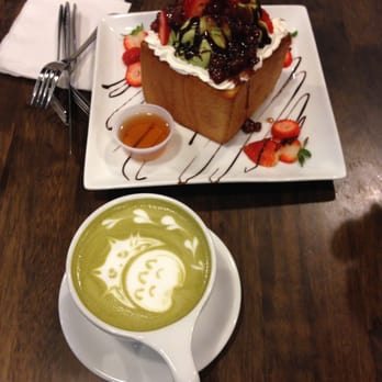 Cafe LaTTea - Green tea overload? Hardly. Got an adorable green tea latte with the green tea and red bean honey toast. - Cafes Near Me - Cupertino, California