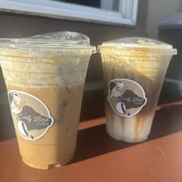 Left: Black Sesame Coffee. Right: Black Sesame White Mocha. Left: Black Sesame Coffee. Right: Black Sesame White Mocha.