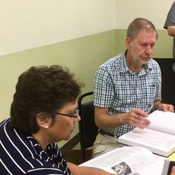 Janet Carlson Calvert Library - Librarian Chris Schulz with 2019's first CAT author on the trail