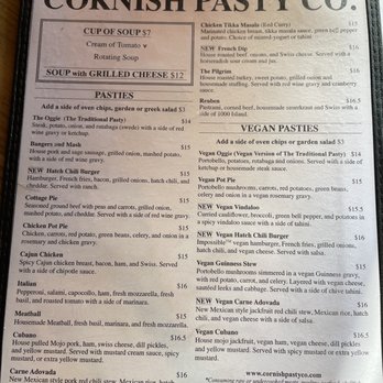 Cornish Pasty - The menu! - British Near Me - Tempe, Arizona