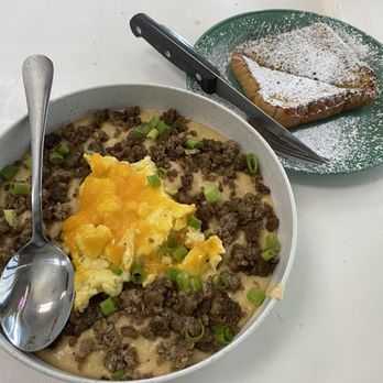Fork N Spoon - Classic grit bowl no bacon and slice of French toast. - Breakfast & Brunch Near Me - Baton Rouge, Louisiana Fork N Spoon - Classic grit bowl no bacon and slice of French toast. - Breakfast & Brunch Near Me - Baton Rouge, Louisiana