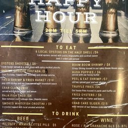 Happy Hour menu 6/5/26. Tuesday-Friday 2-5. Happy Hour menu 6/5/26. Tuesday-Friday 2-5.