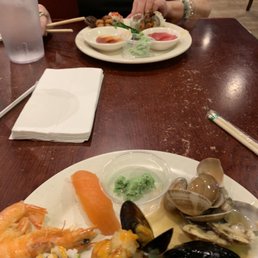 Clams, shrimp, sushi, sashimi Clams, shrimp, sushi, sashimi