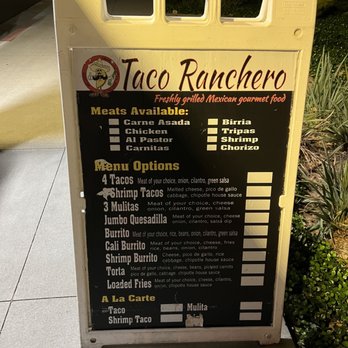 Taco Ranchero Cater - No wonder there are no permanent prices on the outdoor menu. Up charge the gringos who they think don't know the difference. Nice try boys. - Mexican Near Me - Garden Grove, California