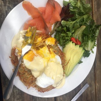 Asters Cafe and Bakery - Amazing Benedict with salmon and avocado on a potato rosti.... yes, I was so eager to try it I forgot to take the picture first! - Breakfast & Brunch Near Me - Marfa, Texas