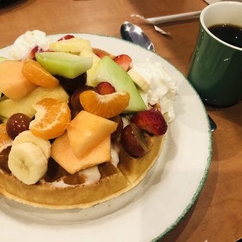 Cora's Breakfast & Lunch - Mouthwatering waffle mix fruit with coffee - Breakfast & Brunch Near Me - Moncton, New Brunswick