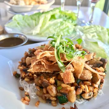 The Par Lounge and Deck - Amazing Faro Lettuce Wraps with cashews, zucchini, mushrooms, scallions and a honey soy sauce dressing. The dipping sauce has citrus ~ YUM! - Lounges Near Me - Ramona, California The Par Lounge and Deck - Amazing Faro Lettuce Wraps with cashews, zucchini, mushrooms, scallions and a honey soy sauce dressing. The dipping sauce has citrus ~ YUM! - Lounges Near Me - Ramona, California