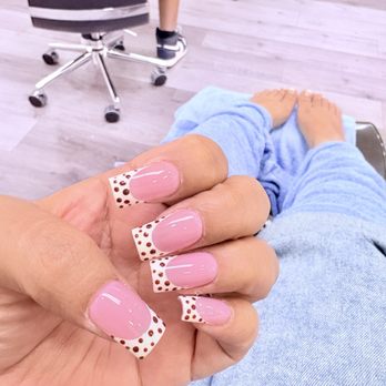 THT Nail Salon - Gel x French tip with cute polka dots - Nail Salons Near Me - La Habra, California THT Nail Salon - Gel x French tip with cute polka dots - Nail Salons Near Me - La Habra, California