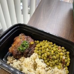 Global cuisine of the well: French. French peas,, rice pilaf, coq au vin ($10.99). Tasty, but the chicken was dry.