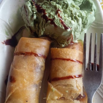 Chopstix - fried banana with green tea ice cream - Vietnamese Near Me - Monterey, California Chopstix - fried banana with green tea ice cream - Vietnamese Near Me - Monterey, California