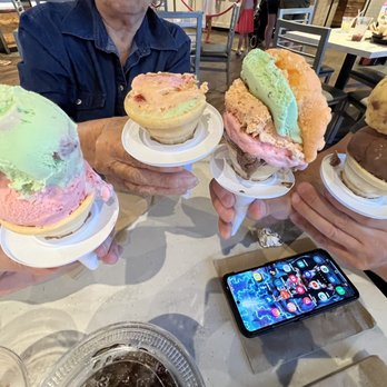 The Original Rainbow Cone - From Left to Right.. Pistachio & Strawberry Cone, Baby Rainbow Cone, (halfway eaten) Small Rainbow Cone, New York Vanilla & Chocolate cone. - Ice Cream & Frozen Yogurt Near Me - Mount Prospect, Illinois The Original Rainbow Cone - From Left to Right.. Pistachio & Strawberry Cone, Baby Rainbow Cone, (halfway eaten) Small Rainbow Cone, New York Vanilla & Chocolate cone. - Ice Cream & Frozen Yogurt Near Me - Mount Prospect, Illinois