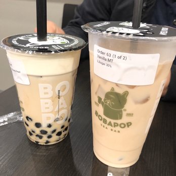 BoBaPoP - Roasted olong milk tea w/ cream foam & boba. 2nd drink is regular milk tea - Coffee & Tea Near Me - San Gabriel, California