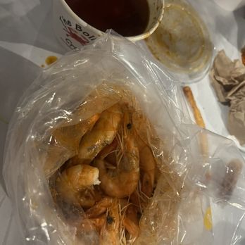 The Boiling Crab - 1 pound shrimp the whole shabang with extra garlic and mild sauce on the side - Seafood Near Me - San Marcos, California