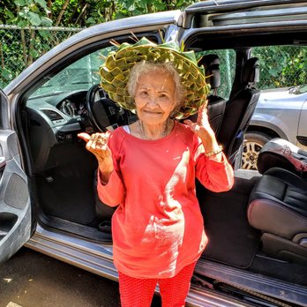 Wailua Falls - My 96 year old Mom posing with a hat made right in front of us from palm fronds. - Parks Near Me - Lihue, Hawaii Wailua Falls - My 96 year old Mom posing with a hat made right in front of us from palm fronds. - Parks Near Me - Lihue, Hawaii