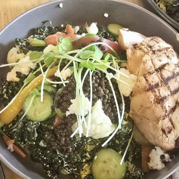 Johnston's Saltbox - Kale salad with added grilled chicken. Not too crazy about the chicken, because it's dry, but the salad itself is great. - New American Near Me - San Carlos, California