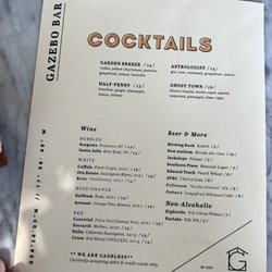 Gazebo Bar - Cocktail menu