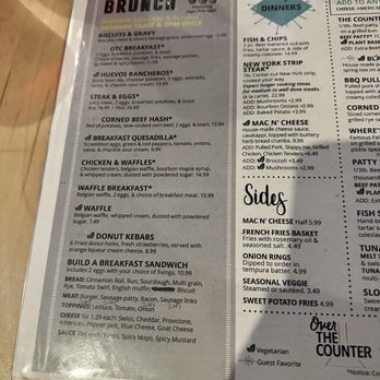 Over the Counter - Tip: dont expect breakfast unless its a Sat or Sun.    The yellow font disclaiming this is easily missed in the darkness of the restaurant. - New American Near Me - Worthington, Ohio