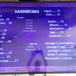 Sandwiches Menu