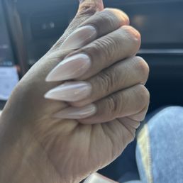 Acrylics nude powder stiletto nails Acrylics nude powder stiletto nails