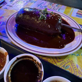 Oaxaca Village - Mole wet burrito with goat barbacoa - Mexican Near Me - Artesia, California Oaxaca Village - Mole wet burrito with goat barbacoa - Mexican Near Me - Artesia, California