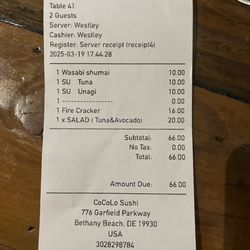 Cocolo Sushi - Receipt