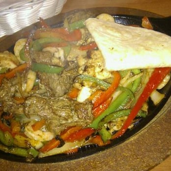Pancho's - Chicken, shrimp, steakk fajitas. Beans and rice not pictured. - Mexican Near Me - Victorville, California
