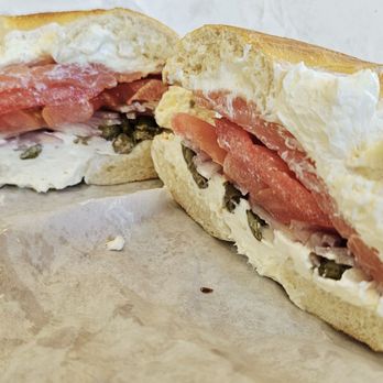 Bagel Street Cafe - Yummy Nova Sliced Lox bagel with all the fixings and lots of cream cheese - Bagels Near Me - San Ramon, California Bagel Street Cafe - Yummy Nova Sliced Lox bagel with all the fixings and lots of cream cheese - Bagels Near Me - San Ramon, California