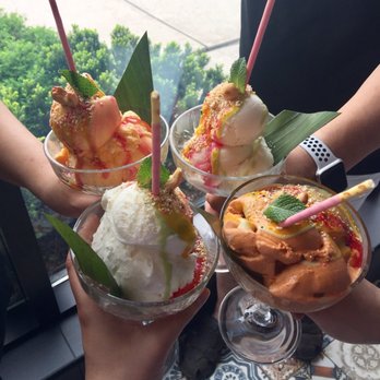Chiang Mai - Clockwise from top left: mango ice cream, vanilla ice cream, Thai milk tea ice cream and coconut ice cream - Thai Near Me - Toronto, Ontario Chiang Mai - Clockwise from top left: mango ice cream, vanilla ice cream, Thai milk tea ice cream and coconut ice cream - Thai Near Me - Toronto, Ontario