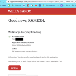 Wells Fargo Bank - Screenshot showing offer applied to my application.