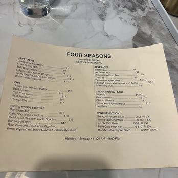 Four Seasons - Vietnamese Kitchen - Menu for soft opening! - Vietnamese Near Me - Reno, Nevada Four Seasons - Vietnamese Kitchen - Menu for soft opening! - Vietnamese Near Me - Reno, Nevada