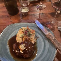 Filet mignon with potato gratin! Great wine selection as well! Filet mignon with potato gratin! Great wine selection as well!