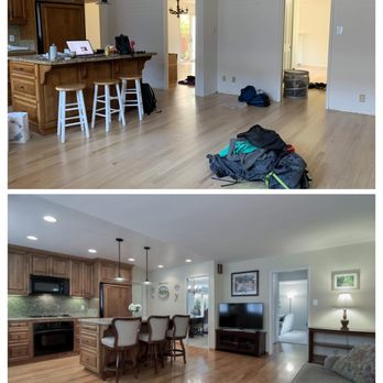Floor De Le Inc - after on top, before on bottom. retreated floors to be country white with matte finish. - Flooring Near Me - Oakland, California Floor De Le Inc - after on top, before on bottom. retreated floors to be country white with matte finish. - Flooring Near Me - Oakland, California