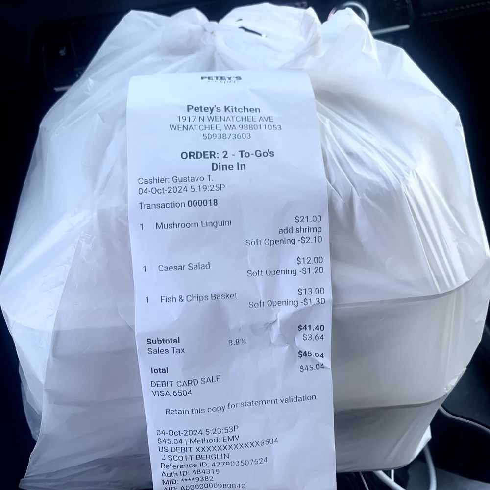 Peteys Kitchen - My take-home order - American Near Me - Wenatchee, Washington