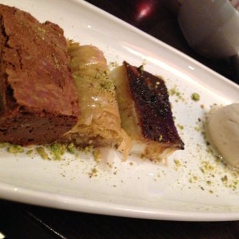 Pasha - Turkish dessert plate (brownie on the left, baklava and kazandibi - Turkish Near Me - London, XGL