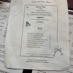 Wine menu Wine menu