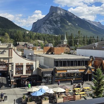 Elk & Oarsman - View from the rooftop patio - Canadian (New) Near Me - Banff, Alberta Elk & Oarsman - View from the rooftop patio - Canadian (New) Near Me - Banff, Alberta