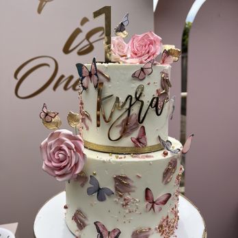 The Rolling Pin - Butterfly themed cake. Everything was edible, except for the name and the number. Yeah! Edible butterflies - Custom Cakes Near Me - San Jose, California