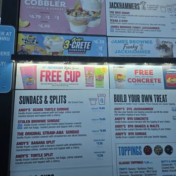 Andy's Frozen Custard - Large menu filled with delicious options - Ice Cream & Frozen Yogurt Near Me - Carrollton, Texas Andy's Frozen Custard - Large menu filled with delicious options - Ice Cream & Frozen Yogurt Near Me - Carrollton, Texas