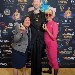 Wildroot - Posingwith Eric Zuley and Dr Erna Wong on the Golden Carpet at BVC Better Vision for Children and Ezyway Oscars Fundraiser March 2, 2025
