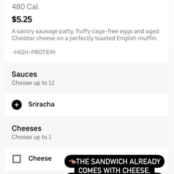 Starbucks - The option should be no cheese.... The way they have set this up, makes it extremely difficult to order. - Coffee & Tea Near Me - Garden Grove, California