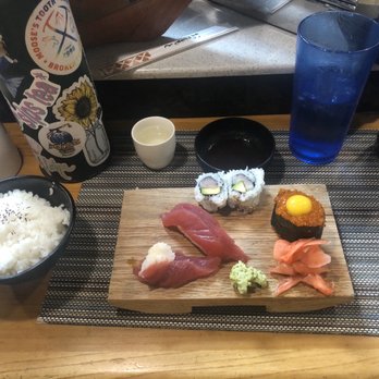 Restaurant Kunio - Side of rice, remainder of the Hamachi Avocado roll, partial pair of Maguro, Tobiko with Quail egg and a large serving of Sake:) - Japanese Near Me - Waipahu, Hawaii Restaurant Kunio - Side of rice, remainder of the Hamachi Avocado roll, partial pair of Maguro, Tobiko with Quail egg and a large serving of Sake:) - Japanese Near Me - Waipahu, Hawaii