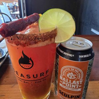 Seasurf Fish - Mango michealada and sculpin beer - Seafood Near Me - Yorba Linda, California