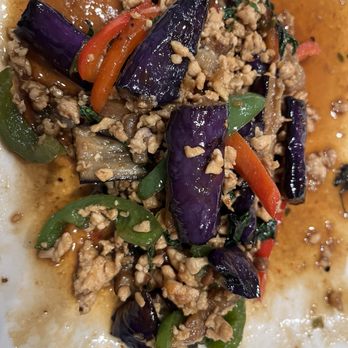 Chutamas Thai Cuisine - Spicy eggplant with ground chicken - you have to order rice separately. - Thai Near Me - Northridge, California Chutamas Thai Cuisine - Spicy eggplant with ground chicken - you have to order rice separately. - Thai Near Me - Northridge, California