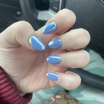 Luda Nails And Spa - The Hailey Bieber nail in blue - Nail Salons Near Me - Livonia, Michigan