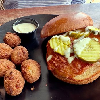 Above the Dunes - Fish Sandwich with Hush Puppies - Seafood Near Me - Rehoboth Beach, Delaware